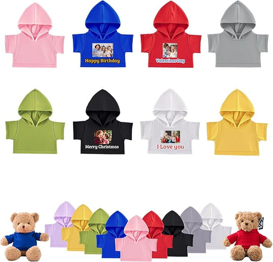 8 Pcs Personalized Teddy Bear Clothes with Photo Text, Custom Stuffed Animal Clothes Fit 8-16inch Stuffed Bear Clothing, Personalized Doll Clothing Make Your Own Plush Doll Shirt