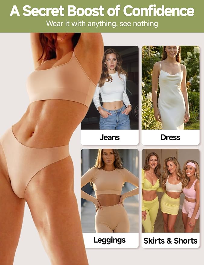 Seamless Thongs for Women No Show G-String Thong Breathable Cotton Panty Liners Underwear for Yoga Workout Gym