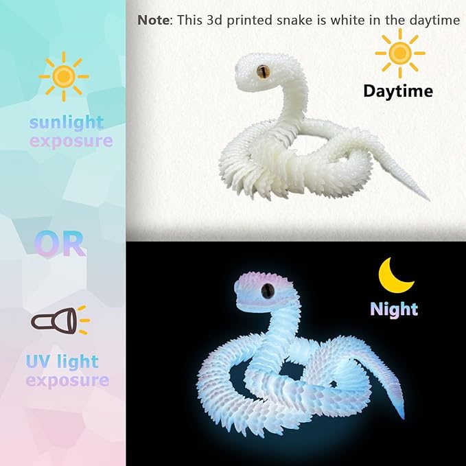 12in 3D Printed Snake Toys, Flexible 3D Printed Animal, Fidget ADHD Snake Toys, Perfect Desk Pet for Animal Collectors, Halloween Decor, Christmas Toy 2025