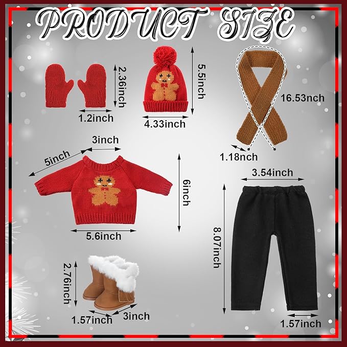6 Pcs Christmas 18 Inch Doll Clothes and Accessories Winter Outfits Set Sweaters Trousers Hats Shoes for 18 Inch Doll Gift(Red,Gingerbread)