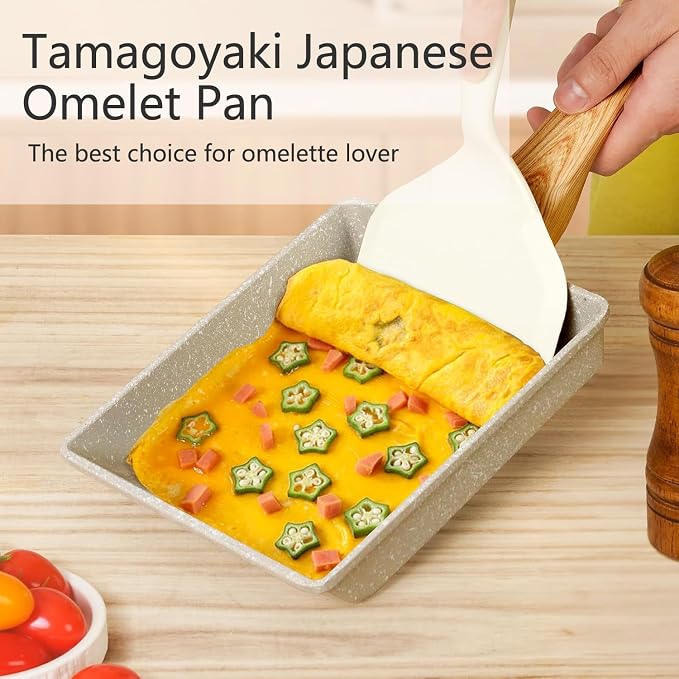 Tamagoyaki Pan,Japanese Omelette Pan,White Tamagoyaki Egg Pan, Non Stick Rectangle Pan,Small Frying Pan 6 X 7 Inch