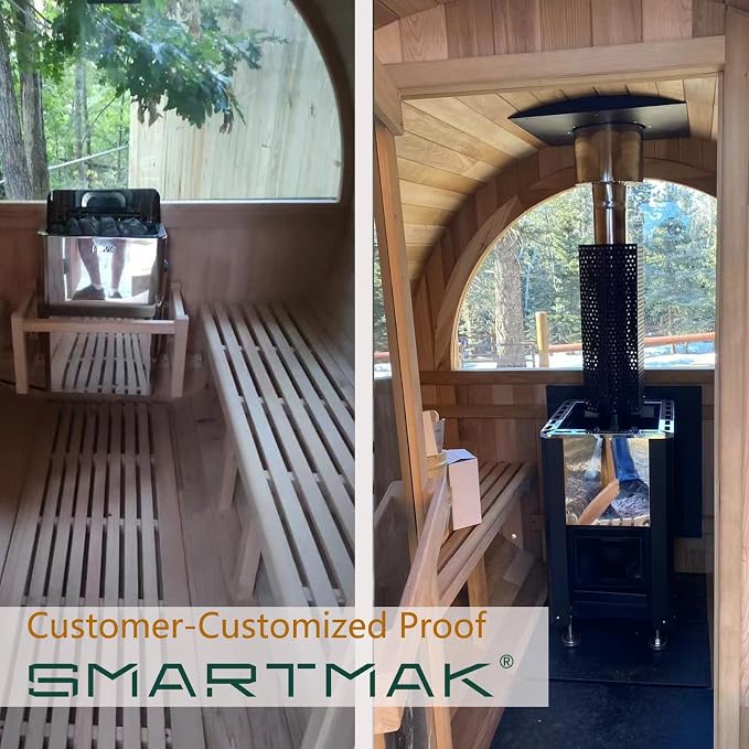 Smartmak Custom Outdoor Barrel Sauna, 2-8 Person Wooden Sauna, Wood Burning Stove or Electric Stove, DIY Steam Sauna Box (220v)