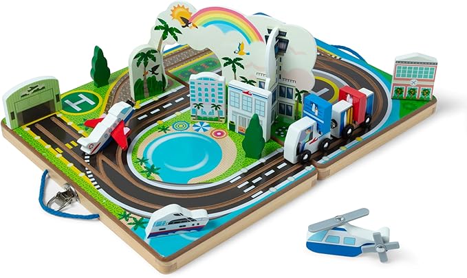 Melissa & Doug Take-Along Airport Play Set, Vehicles, Built-in Tracks for Boys and Girls Ages 3+ - FSC-Certified