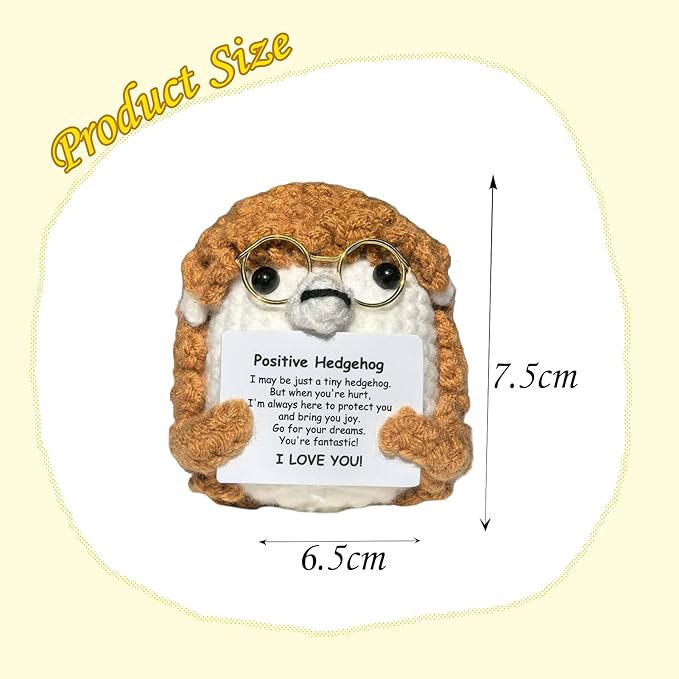 Crochet Easter Basket Stuffers Positive Hedgehog, Crochet for Friend Mom Grandma Dad Grandpa Daughter Son Mini Gifts, Emotional Coworker Sister Brother Support Small Birthday Gifts