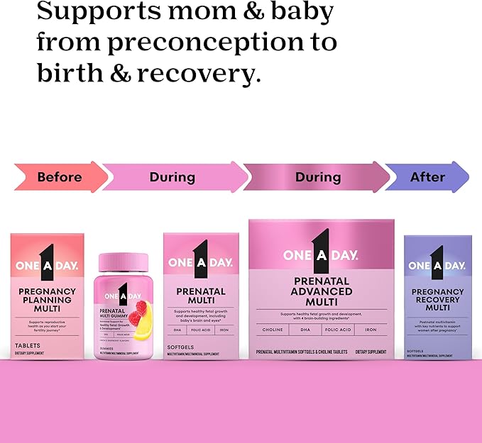 One A Day Prenatal Advanced- Prenatal Vitamins with Folic Acid, Choline, DHA & Iron, Pregnancy Vitamins for Women to Support Baby’s Development, 30+30 Ct (60 Total Set) (Packaging May Vary)