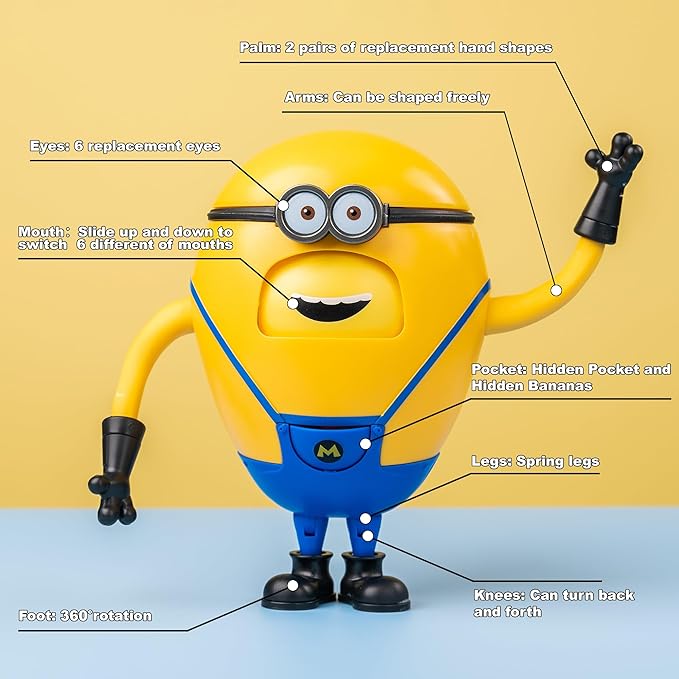 Minions Toy Despicable Me 4 Toys, 4.7 Inch Mega Dave Action Figures,6 Changeable Facial Expressions with Hidden Pocket Minion Model Kits, Gifts for Kids Ages 8 Years & Older