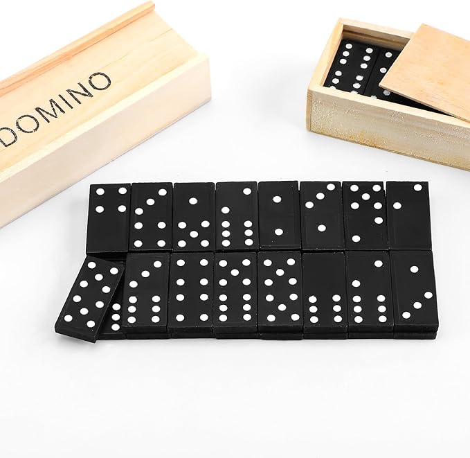 Hungdao 24 Pack Mini Dominos Set for Adults Bulk Double 6 Dominoes Wooden Miniature Classic Board Games Party Favor Travel Family Games Educational Toys with Wood Case Operation Christmas Item Gifts