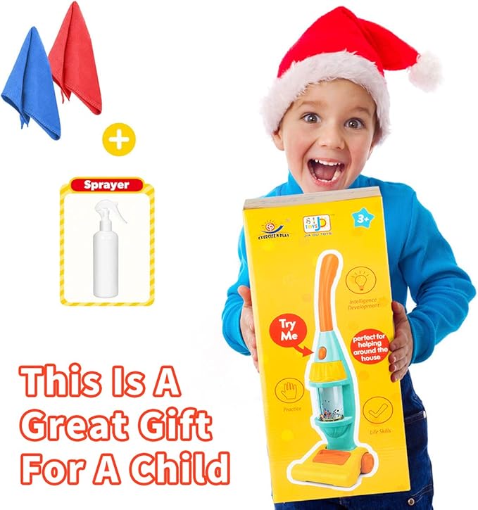 Toy Vacuum Cleaner for Kids, Electric Kids Play Vacuum with Lights, Realistic Sounds & Whirling Stars, Pretend Role-Play House Cleaning Vacuum Cleaner Toys Set for Children Girls Boys Toy