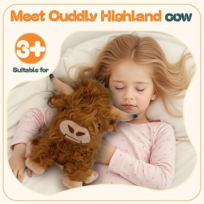 Inmorven 10.5 inches Highland Cows Stuffed Animals, Adorable Highland Cow Plush, Cute Scottish Cow Plush Toy, Farm Cattle Fluffy Cattle Gifts for Baby Kids Girls Boys Toddler Realistic Plush Décor