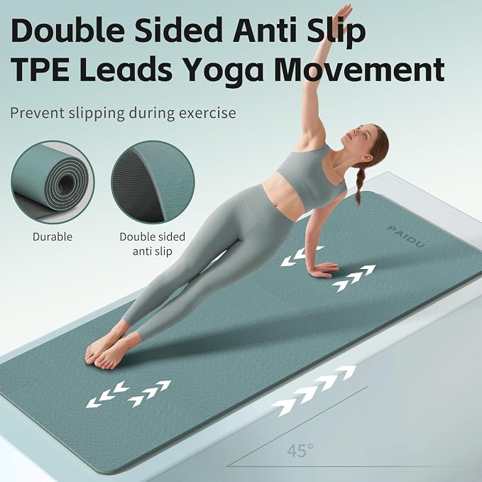 PAIDU Yoga Mat 8mm Super Thick TPE Fitness Mat | SGS Certified | Non-Slip, Odorless & Tear-Resistant | Unisex with Strap | for Yoga, Pilates, Meditation & Home Workouts