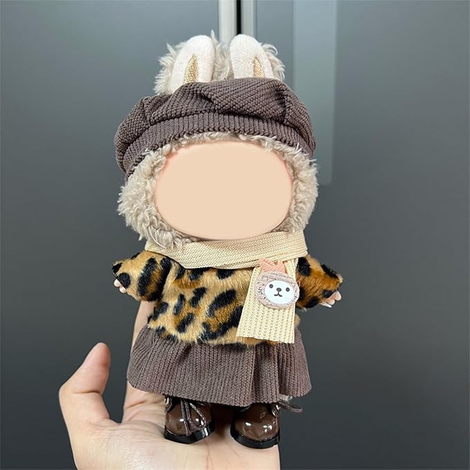 Leopard 17cm Doll Clothes Winter Brown Leopard Stylish Clothes Set Patterned Tops Halloween Christmas Doll Outfit Accessories