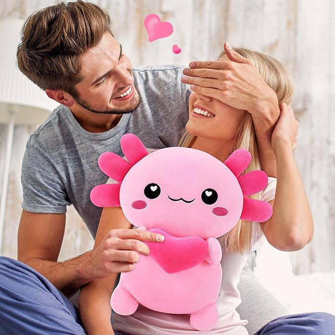 Achwishap Axolotl Plush,Axolotl Stuffed Animal Plush Toys,14” Salamander Plushie,Cute Plushies Soft Newt Plushy Kawaii Plushies Huggging Pillow,Cuddly Animal Body Pillow for Birthday(Pink)