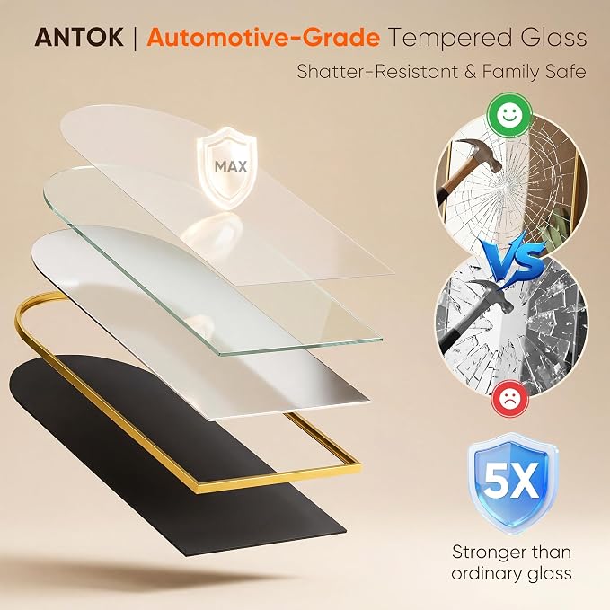 Antok 58" x18 Arched Full Length Floor Mirror, Gold Aluminum Frame, Free Standing/Wall Mount/Leaning for Bedroom, Living Room, Dressing Room