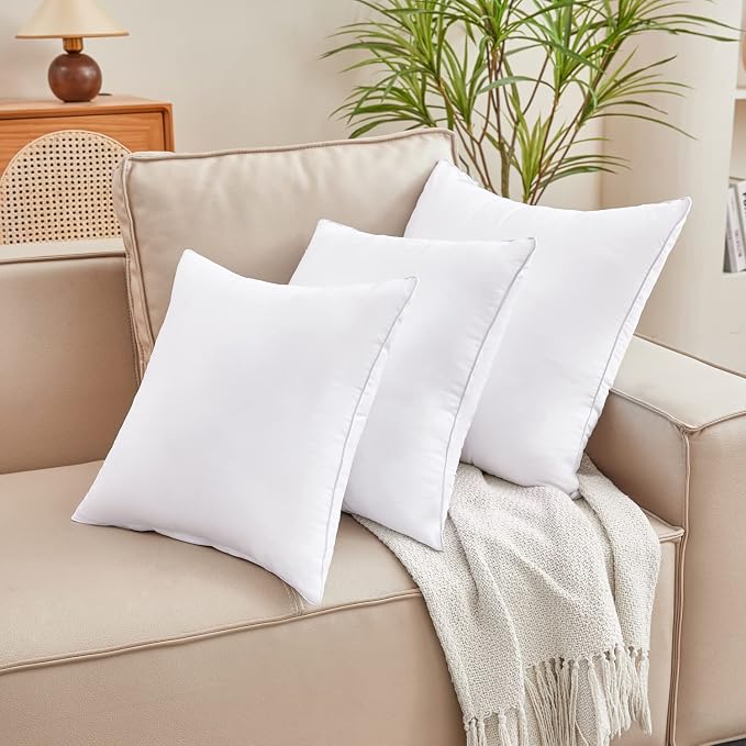 Qeils 16 x 16 Pillow Inserts Set of 2 White Throw Pillow Inserts with Soft Polyester Cover - Rectangle Square Interior Decorative Pillow Insert White Couch Pillow Sofa Pillow Inserts