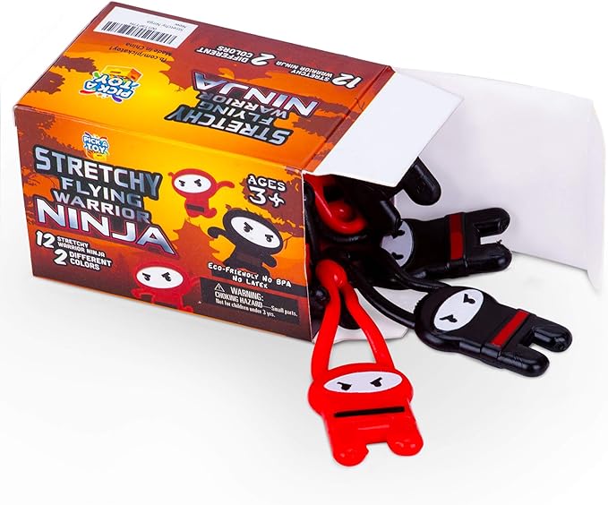 PICK A TOY Stretchy Flying Ninjas 12-Pieces, Slingshot Toys for Boys & Girls, Easter Egg Filler, Karate Birthday Goodie Bags Stuffer & Ninja Party Favors Supplies
