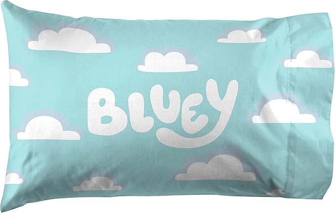 Jay Franco Kids Sheet Set with Fitted, Flat Sheets & Pillow Cover - Ultra-Soft Bedding with Pillowcase for Room Decor, White - Bluey, 4 Piece Full