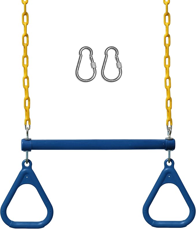 Jungle Gym Kingdom Swing Sets for Backyard, Monkey Bars & Swingset Accessories - Set Includes 18" Trapeze Swing Bar & 48" Heavy Duty Chain with Locking Carabiners - Outdoor Play Equipment (Blue)