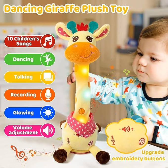 Musical Giraffe Toy, Dancing Talking Giraffe Toy, Stuffed Baby Toy Repeats What You Say, Colorful Glowing Plush Interactive Toys
