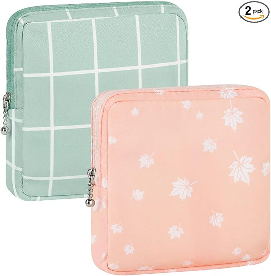 airogym 2 Pack Period Bag for Womens, Sanitary Napkin Storage Bag, Functional Waterproof Sanitary Pads Bags for Panty Liners, Tampons, Menstrual Cups Pouches, Sanitary Pads Organizer with Zipper