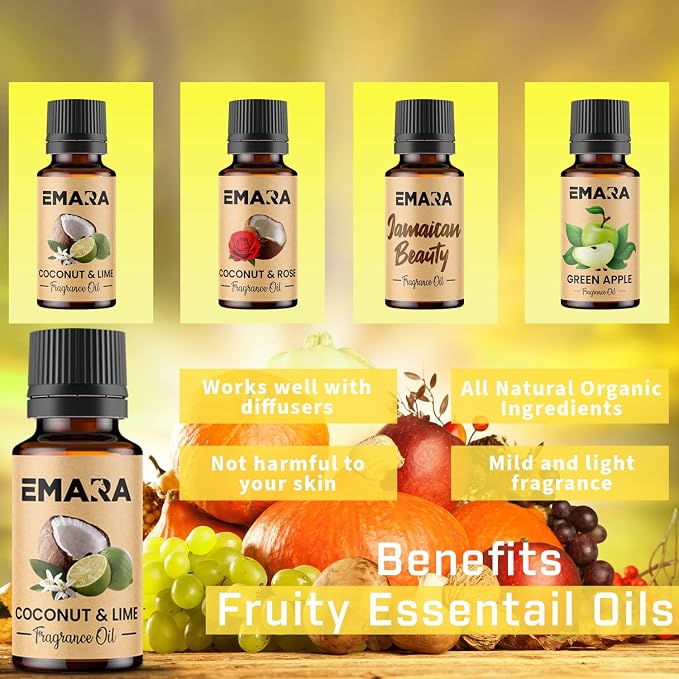 EMARA All Natural Fruity Coconut & Lime Essential Oil for Diffusers, Skin Care, Aromatherapy Fragrance Oil, Organic Therapeutic Grade 15 mL (1/2 fl oz)