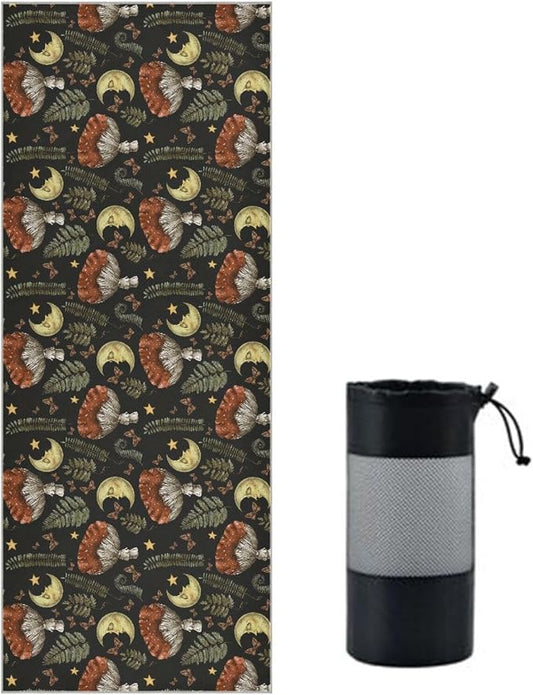 Retro Mushroom Moon Yoga Mat Towel Non Slip Soft Sweat Absorbent Hot Yoga Mat Towel, for Hot Yoga, Pilates and Workout-73 x 27 Inch
