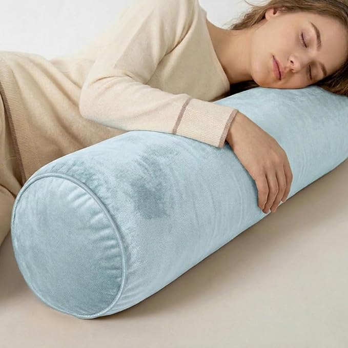Body Pillow Yoga Bolster Round Cylindrical Pillow Long Dutch Velvet Cushion with Removable Washable Cover for Side Sleepers Meditation and Bedroom Decor(Aqua,100cm/39in)