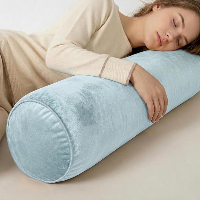 Body Pillow Yoga Bolster Round Cylindrical Pillow Long Dutch Velvet Cushion with Removable Washable Cover for Side Sleepers Meditation and Bedroom Decor(Aqua,150cm/59in)