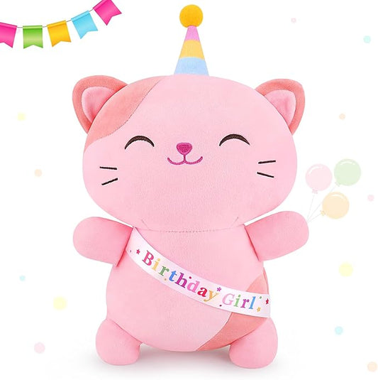 Achwishap Cat Stuffed Animal,Birthday Girls Cat Plush,14” Cats Plush Toys,Cute Plushies Birthday Gifts for Girls,Kawaii Kitten Plushie Huggging Pillow,Cuddly Animal Body Pillow for Kids Adults,Pink