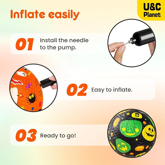 U&C Planet 2 Pack Playground Balls for Toddler Kids, 6 inch 8.5 inch Cartoon Rubber Balls with Pump, Dodgeball Kickball for Outdoor & Indoor Game, Great Gift for Boys Girls Aged 1 and Above