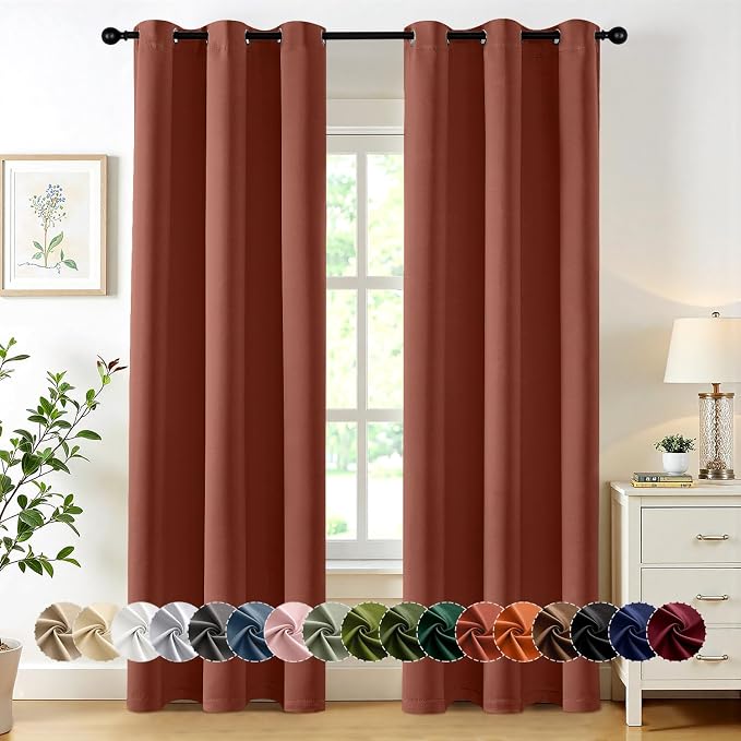 MIULEE Fall Blackout Curtains for Bedroom 2 Panels 40"x84" Long Terracotta | Thermal Insulated, Living Room Darkening Grommet Drapes, Noise Reducing, Light Blocking Window Treatments