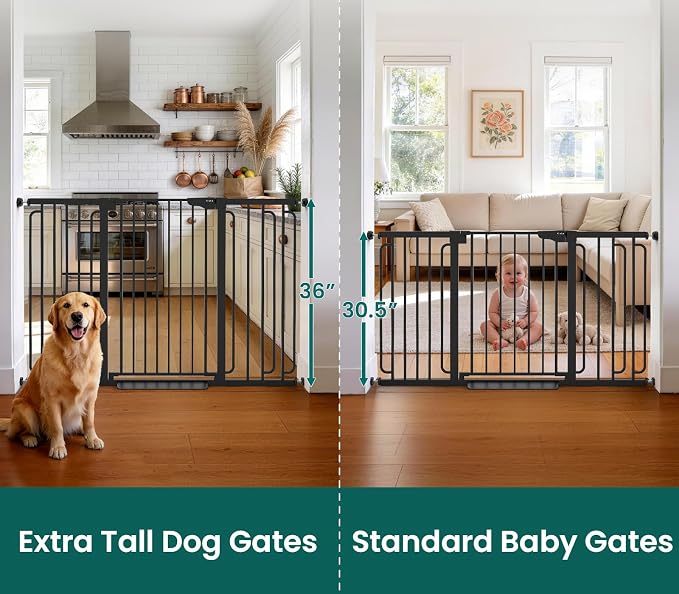 Cumbor 36" Extra Tall Baby Gate for Stairs, 30.4-56.8" Extra Wide Dog Gate Indoor, Dual Lock & Self-Closing Child Gate for Doorways, Hallways & Large Opening, Safety Baby Proofing for the House, Black