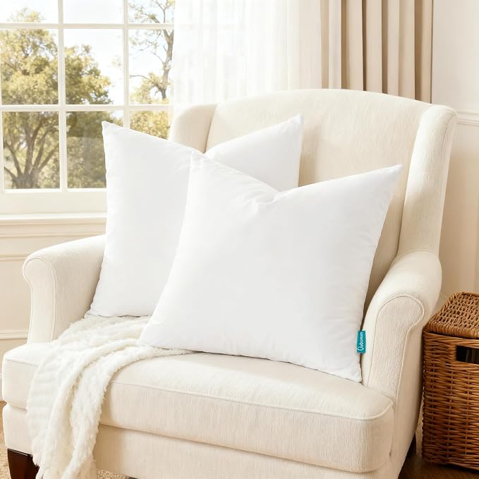 Oubonun 26x26 Throw Pillow Inserts, Set of 2 | Feather Down Cotton Cover， Medium Firm Decorative Pillow Inserts for Couch, Sofa, Bed, Chair
