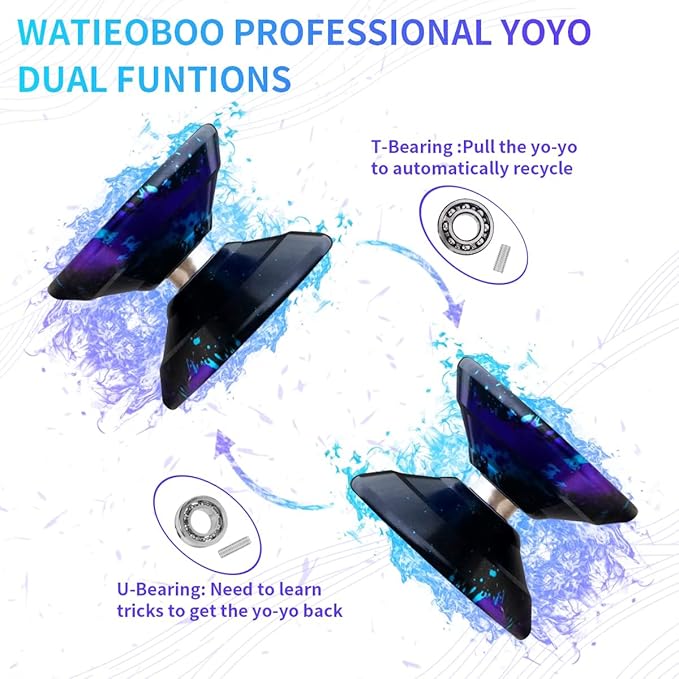 WATIEOBOO Professional Metal Responsive Yoyo for Kids & Adults, Unresponsive Bearing, Glove & 10 Yoyo Strings (Black, Blue, Purple)
