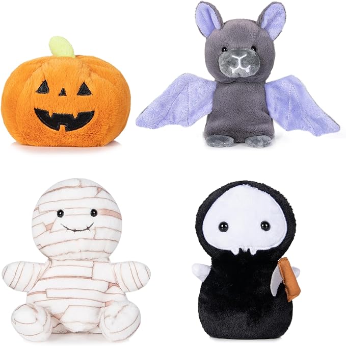 My OLi Halloween Plush Toys Set - Bat Mummy Ghost & Pumpkin - Polyester Spooky Decor for Home Party for Kids