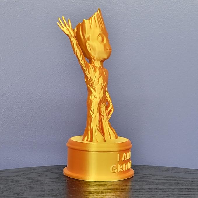 Znet3D Baby Groot 'I AM Groot' Trophy, 7.5 Inch, Multi-Color, Collectible Statue, Perfect Award or Gift (Silk Gold)