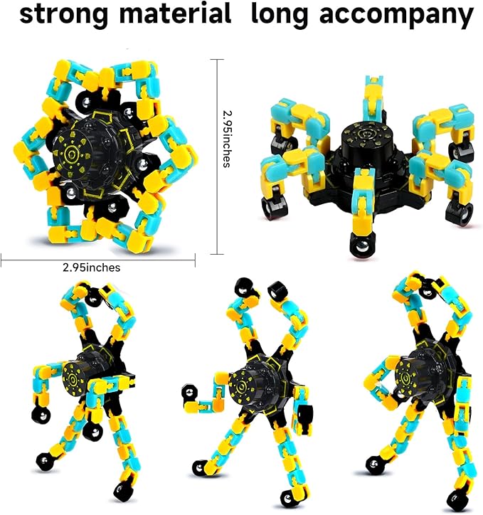 4 Pcs Fidget Toys Transformable Fidget Spinners Autism ADHD Anxiety Stress Relief Sensory Toys for Kids and Adults Deformable Robot Spinner Fingertip Gyros for Party Favors Prizes(GlowYellowBlue)
