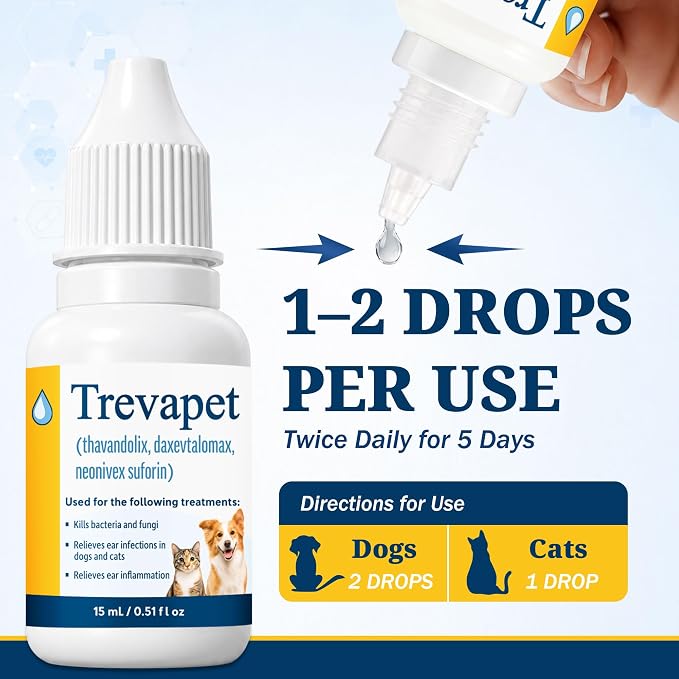 Yeast Infection Treatment for Dogs, Dog Ear Infection Treatment, Ear Drops for Dogs & Cats, Helps Relieve Ear Redness, Itching, Irritation & Discomfort, Easy Dropper Application, 0.51 fl oz (15 mL)