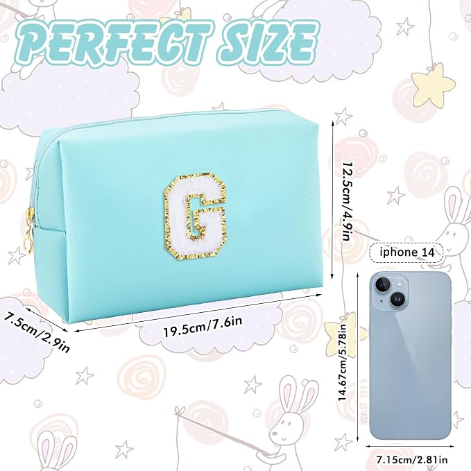 URSKYTOUS Gifts for Girls Initial Makeup Bag Personalized Cosmetic Bag with Zipper Cute Travel Toiletry Bag Waterproof PU Preppy Makeup Pouch Birthday Gift for Teen Girls Women(Blue G)