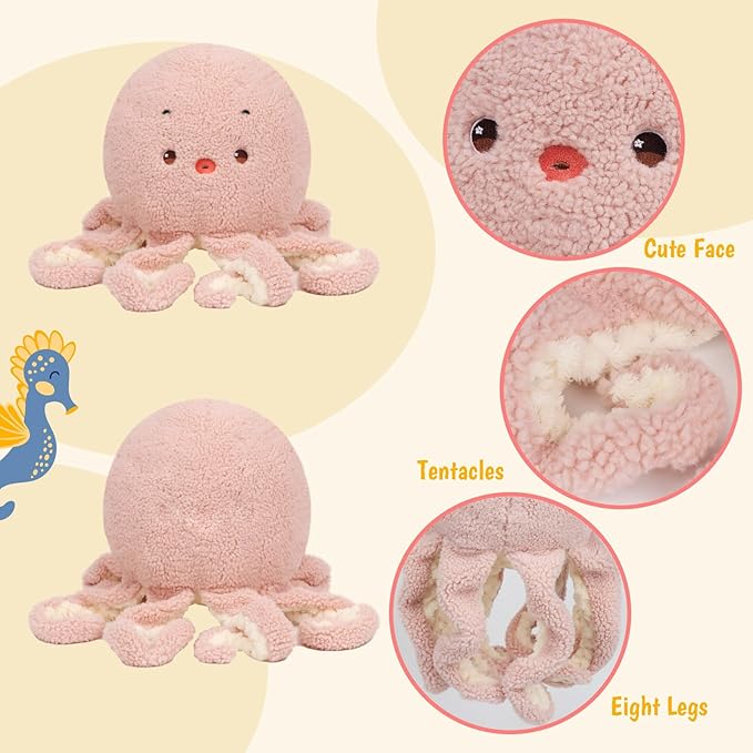 Pink Octopus Plush Pillow Soft Stuffed Animal Toy Cute Octopus Plush Toy Birthday Christmas Festival Gifts for Kids