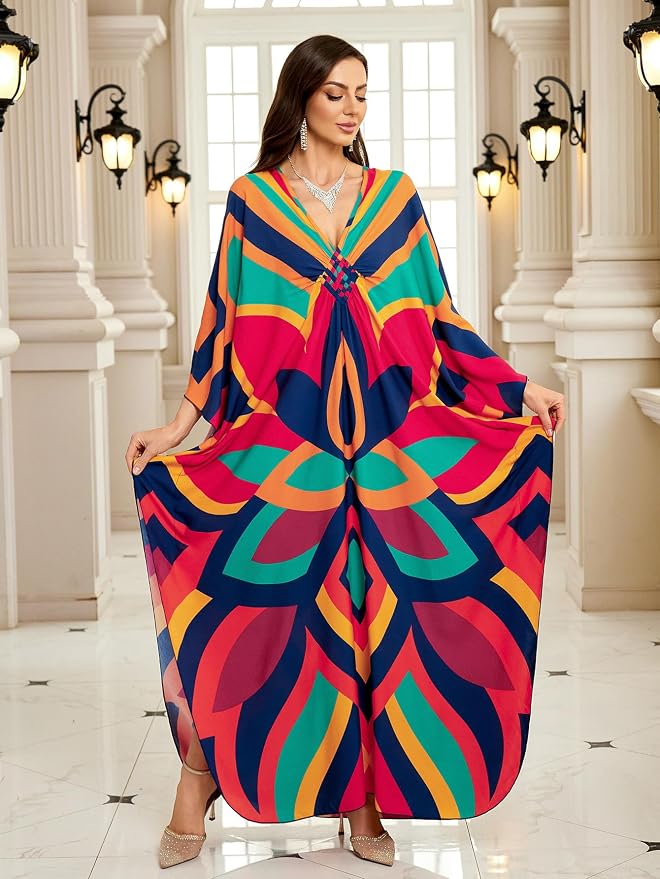 Mumu Dresses for Women Plus Size, Bohemian Kaftan Beach Cover Up Long Maxi Nightgown Soft Loungewear