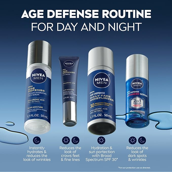 NIVEA MEN Age Defense Eye Cream with Hyaluronic Acid, 24-Hour Hydrating Under Eye Cream for Men Helps Reduce Look of Crow's Feet, Fine Lines and Dark Circles, 0.5 Fl Oz Tube