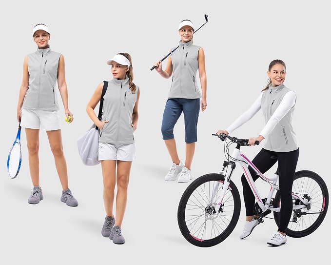 33,000ft Women's Lightweight Running Vest Outerwear with Pockets, Windproof Sleeveless Jacket for Golf Hiking Travel