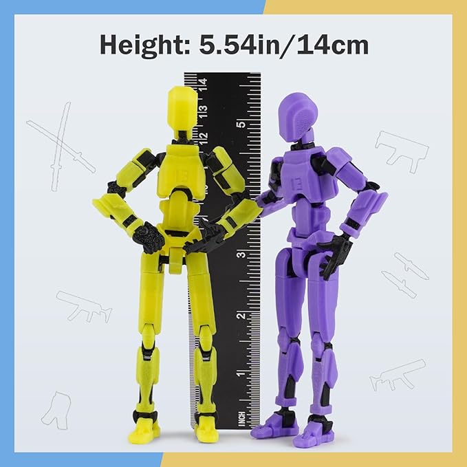 Pre-Assemly 3D Printed 5.54'' Stick Tian 13 Action Figure, Multi-Jointed Robo13, Articulated T13 Desktop Decoration,12 in 1 Accessories, Best Birthday Festival Gift (Red Gold)