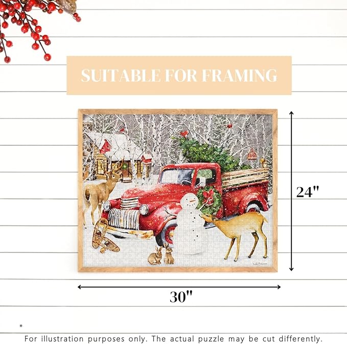 Heritage Puzzle – A Country Christmas by Barb Tourtillotte – 1000 Piece Puzzle for Adults – Cool and Challenging Winter Scene with Santa, Cabin and Snow - Large 30" x 24" Finished Size