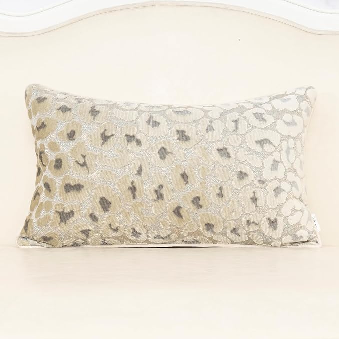 Alerfa Beige Floral Throw Pillow Cover 12 x 20 Inch Cut Velvet Rectange Luxury Decorative Lumbar Pillow Cover for Couch Living Room Bedroom
