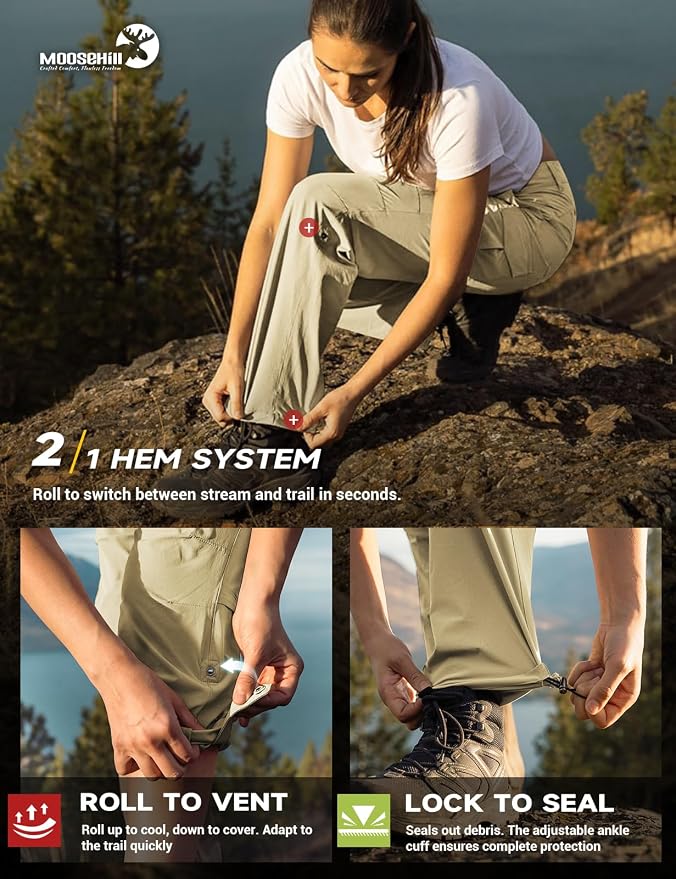 Moosehill Women's Hiking Pants Lightweight Quick Dry Water Resistant Cargo Travel Work Summer Pants for All Seasons