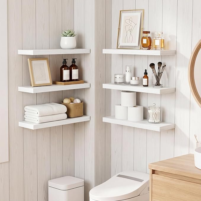 Fixwal Floating Wall Shelves for Decor (White Set of 6, 15.7 Inch)