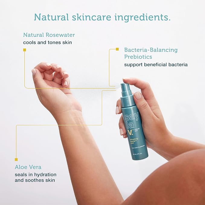say la V. Refreshing Veauty Mist, pH Balanced, Feminine Hygiene Spray to Neutralize Vulva Odor, Natural Prebiotics, Aloe Vera and Rosewater, Gynecologist and Dermatologist Tested, 2 Fl Oz (Pack of 3)