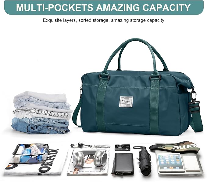 Travel Duffel Bag, Carry On Overnight Weekender Bags for Women | Travel Bag with Wet Pocket & Trolley Sleeve, For Spirit Airlines 18x14x8 Personal Item Bag