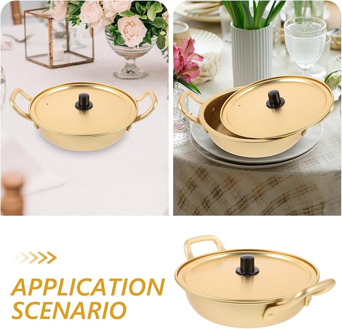 Aluminum Noodle Pot with Double Ears 18cm Non-stick Korean Ramen Stockpot Portable Cooking Pot for Household Soup and Ramen Preparation